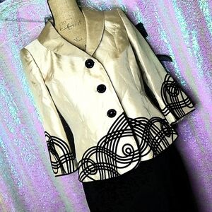 SCROLLWORK SKIRT SUIT 4/4P Kasper Light Gold Black Jacket Blazer Office Work